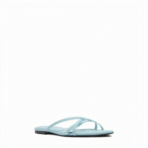 BLACK Suede Studio Women's Blue "Cassie" Sandals Calfskin Leather Flats